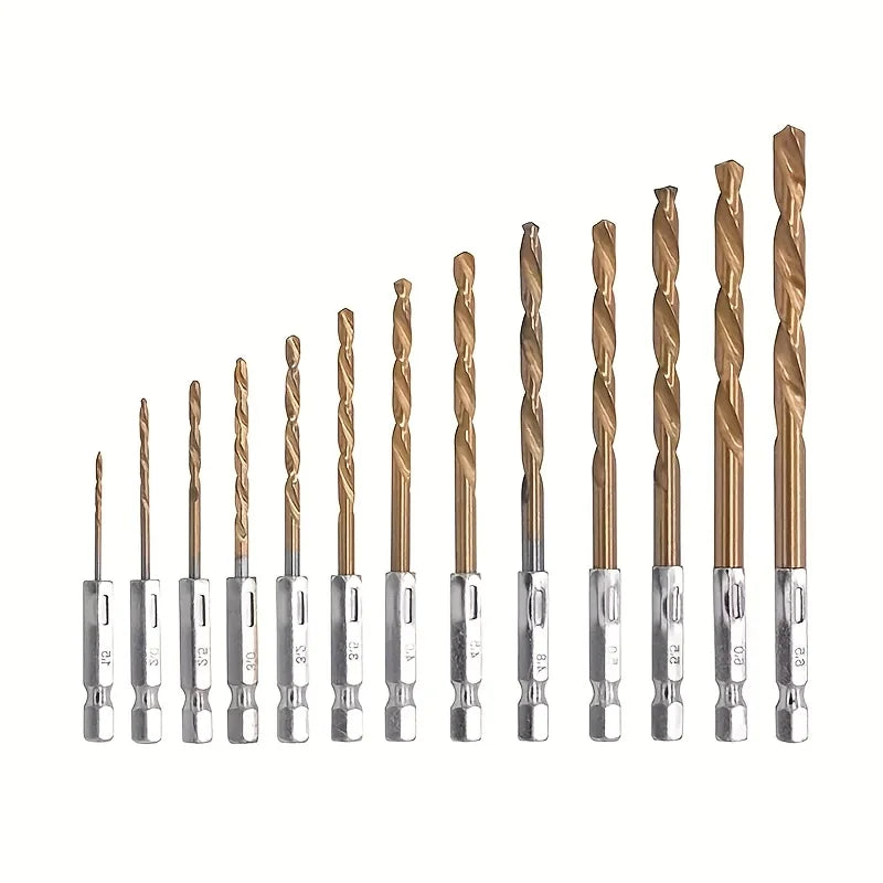 Titanium Steel Bit Set - 13 Piece 1/4 Hexagonal Shank Quick Change Impact Wrench Bit Set for Metal, Wood and Plastic Qme 13PCS