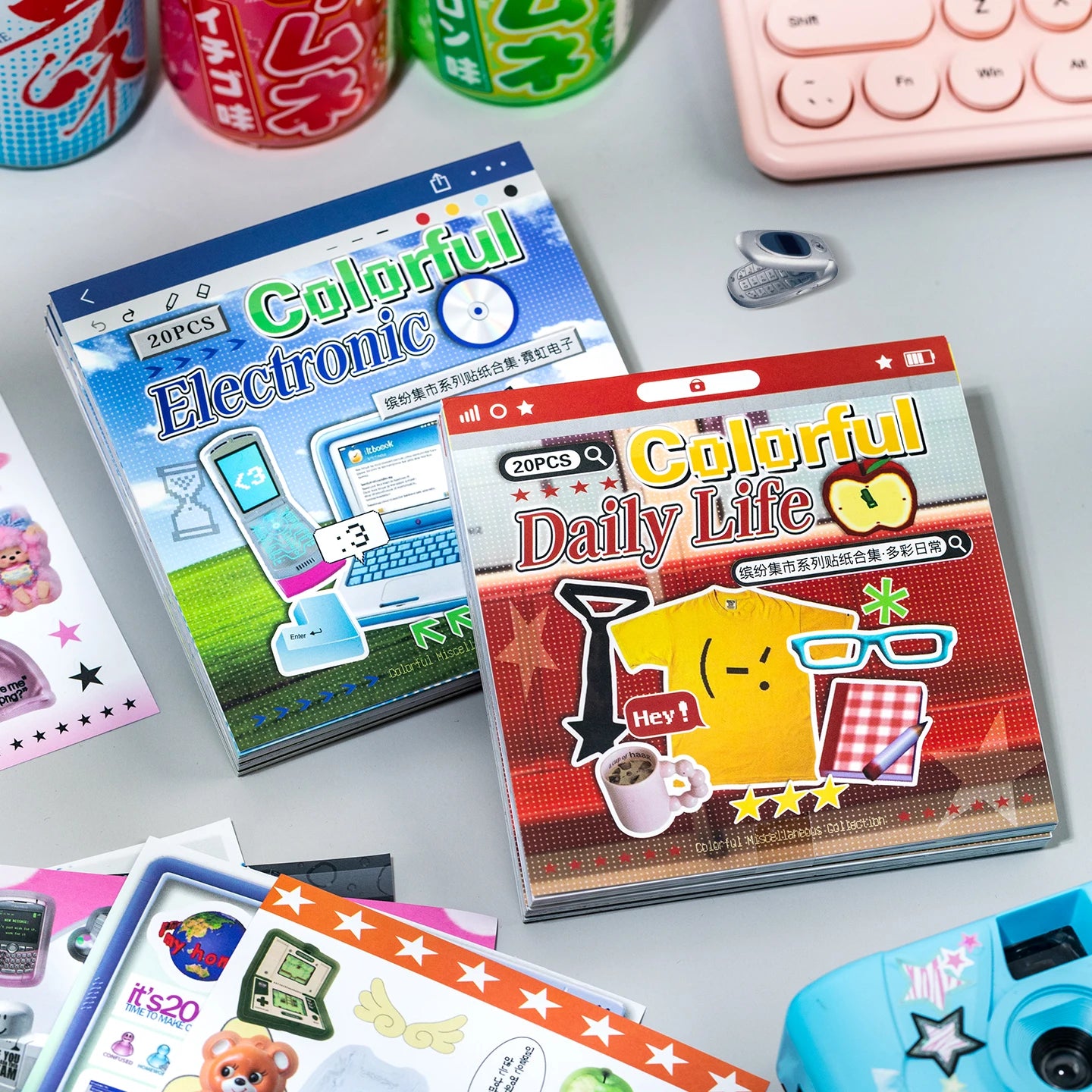 Colorful Market Theme Die-Cut Stickers Book 20 Pcs for DIY Decorative Scrapbook Phone Case Collage Aesthetic Stationery Stickers Qme AB