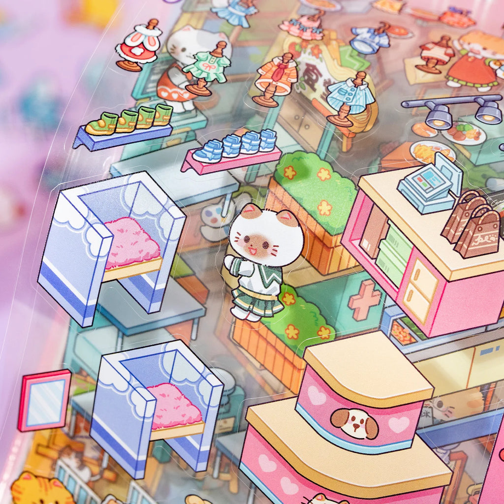 45 Sheets/BK Cute Cat Miniature 3D Diorama Coil Sticker Book for DIY Scrapbooking Phone Case Notebook Decoration Qme