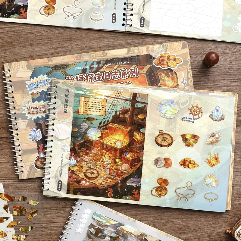 19 Pcs Adventure Log Series Treasure Hunt Puzzle Sticker Book - Immersive DIY Stress Relief Stickers with an Instagram Aesthetic Qme