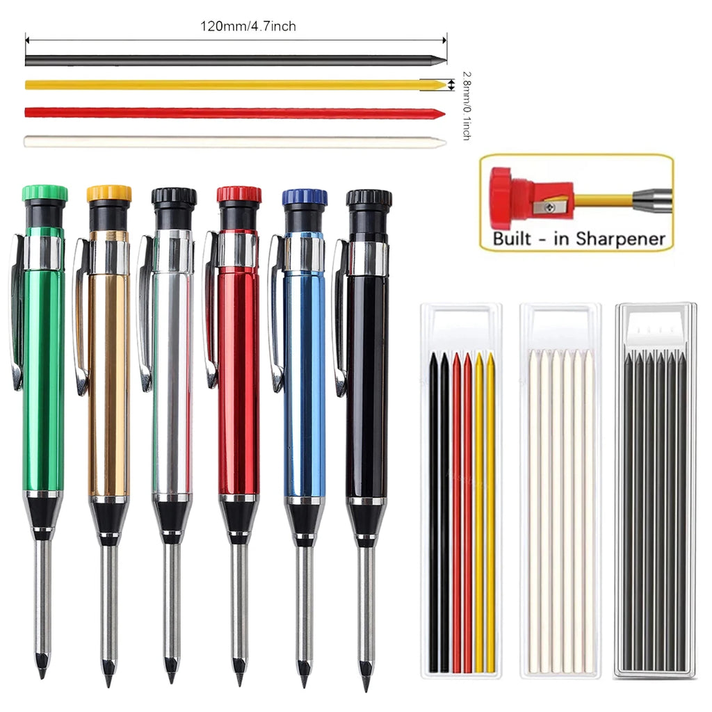 Metal Solid Carpenter Pencils with Sharpener Carpenter 2.8mm Solid Mechanical Pencils Marking Tools Construction/Carpenters Qme