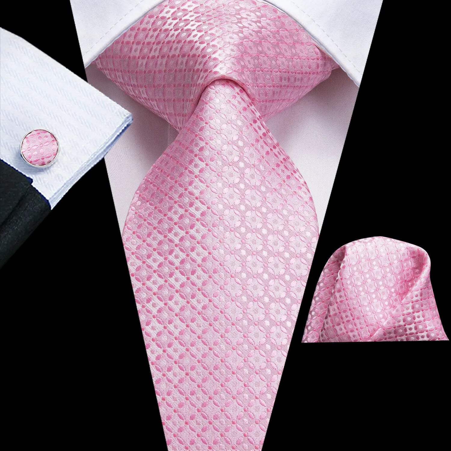 Hi-tie Mens Tie Pink Floral Stripes Solid Paisley Necktie Pocket Qme LDSN3117