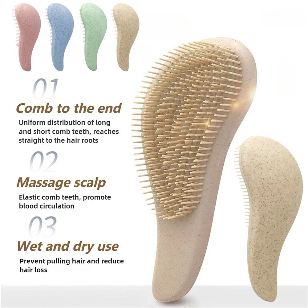 Wheat Straw Detangling Hairbrush Soft Silicone Anti-static Wide Tooth Comb for Scalp Massage Home Daily Salon Hair Grooming Tool Qme