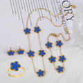 4pcs Bracelet Necklace Earrings Ring Stainless Steel Five Leaf Flower Jewelry Set Classic for Woman New Fashion Jewelry Clover Qme Dark Blue