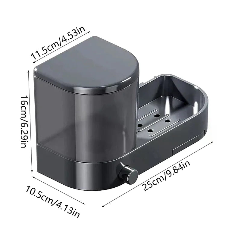 Drain Tray Wall Mounted Soap Dispenser Sponges Holder Hand Press Qme
