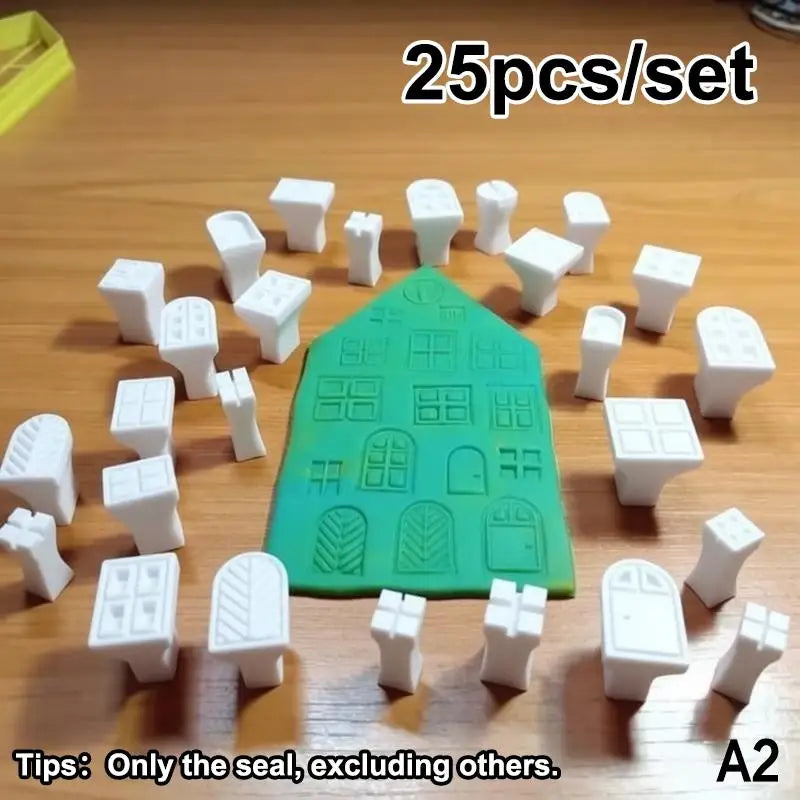 25pcs Plastic Clay Stamp & Molding Kit With Window Patterns Suitable For Polymer Clay, Wax, Resin Crafts - DIY Pottery Stamps Qme A2