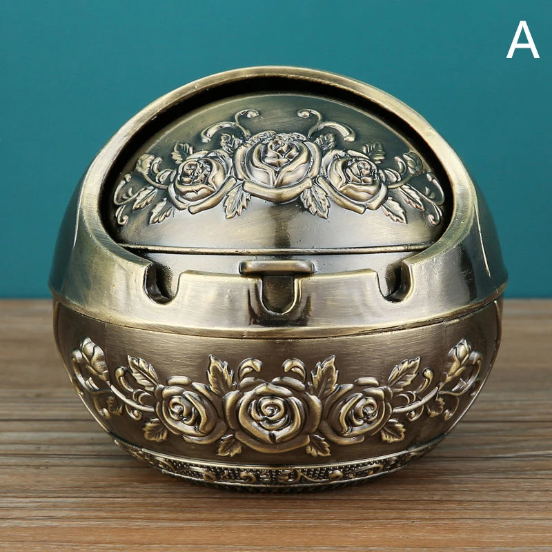 New Retro Ashtray With Lid Creative Metal Household Ashtray Home Decoration Anti-flying Ash Anti-smoke Ashtray Home Decoration Qme A