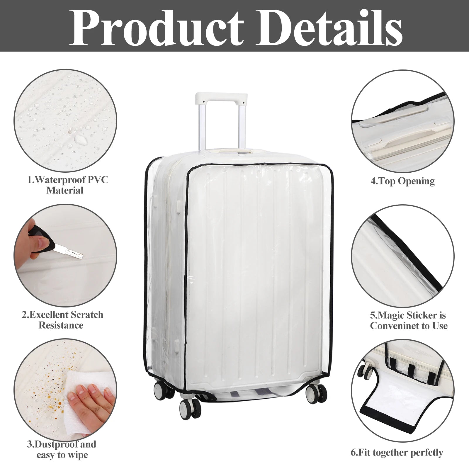 3Pcs Suitcase Cover Protectors PVC Luggage Cover For Suitcases 20/24/28 Inch Transparent Clear Suitcase Cover For Wheeled Trolle Qme