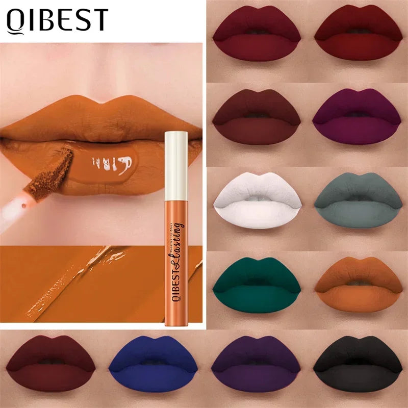 QIBEST 24 Colors Matte Liquid Lipstick Waterproof Long Lasting Velvet Red Lip Gloss Tint Makeup Cosmetic Lipsticks Lipglosses Qme