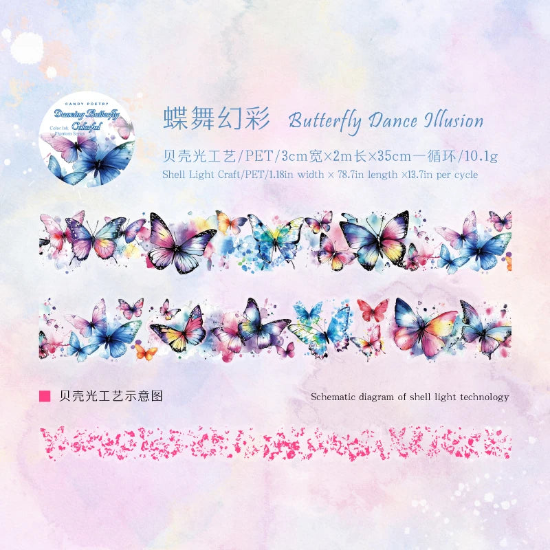 1 Roll Holographic Rainbow Butterfly Floral PET Tape Scrapbooking Journal DIY Supplies for Collage Art Decoration Qme 1