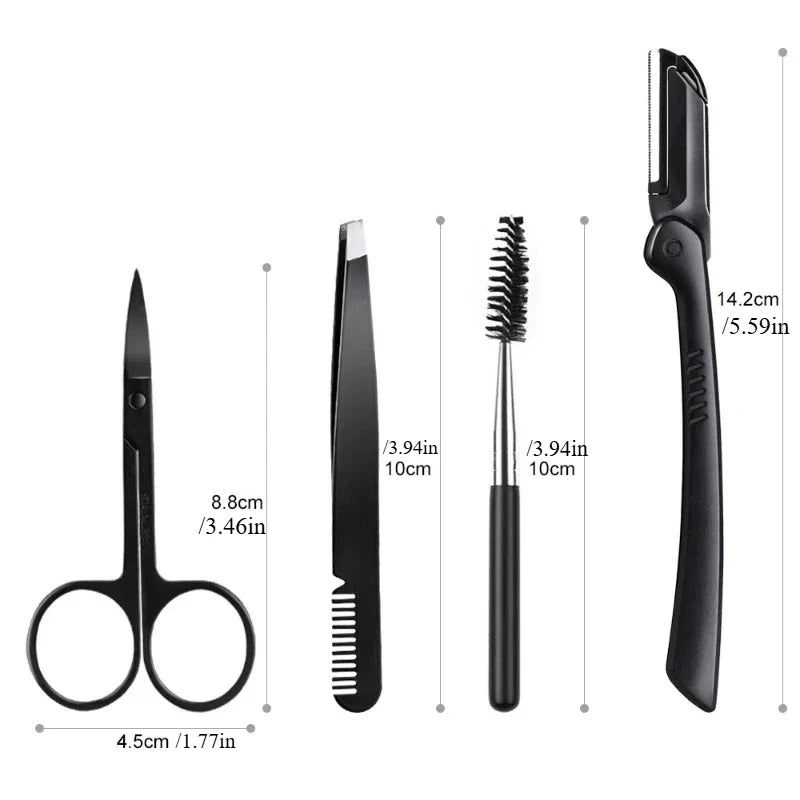 Black Eyebrow Trimming Scissors Stainless Steel Tweezers Scraping Qme