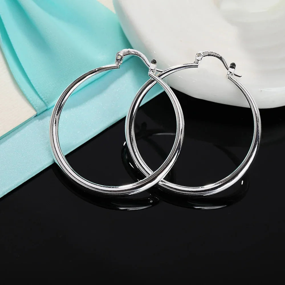 Hot New Fine 925 Sterling Silver 4cm Diameter Big Circle Hoop Earrings for Women Fashion Jewelry Christmas Gifts Wedding Party Qme