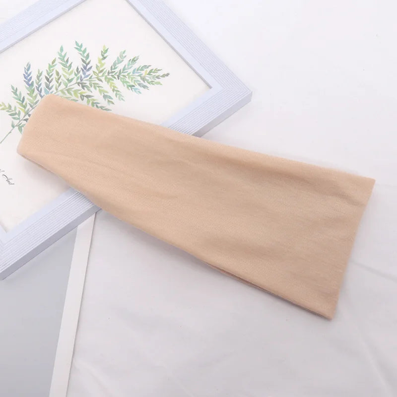 Women Headband Wide Knitted Cotton Sport Elastic Hair Bands Yoga Qme Champagne One Size