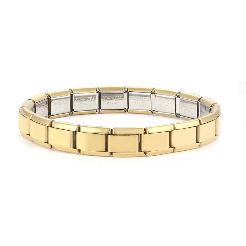 Italian Charms Silver Blue Stainless Steel Elastic Link Bangle Width