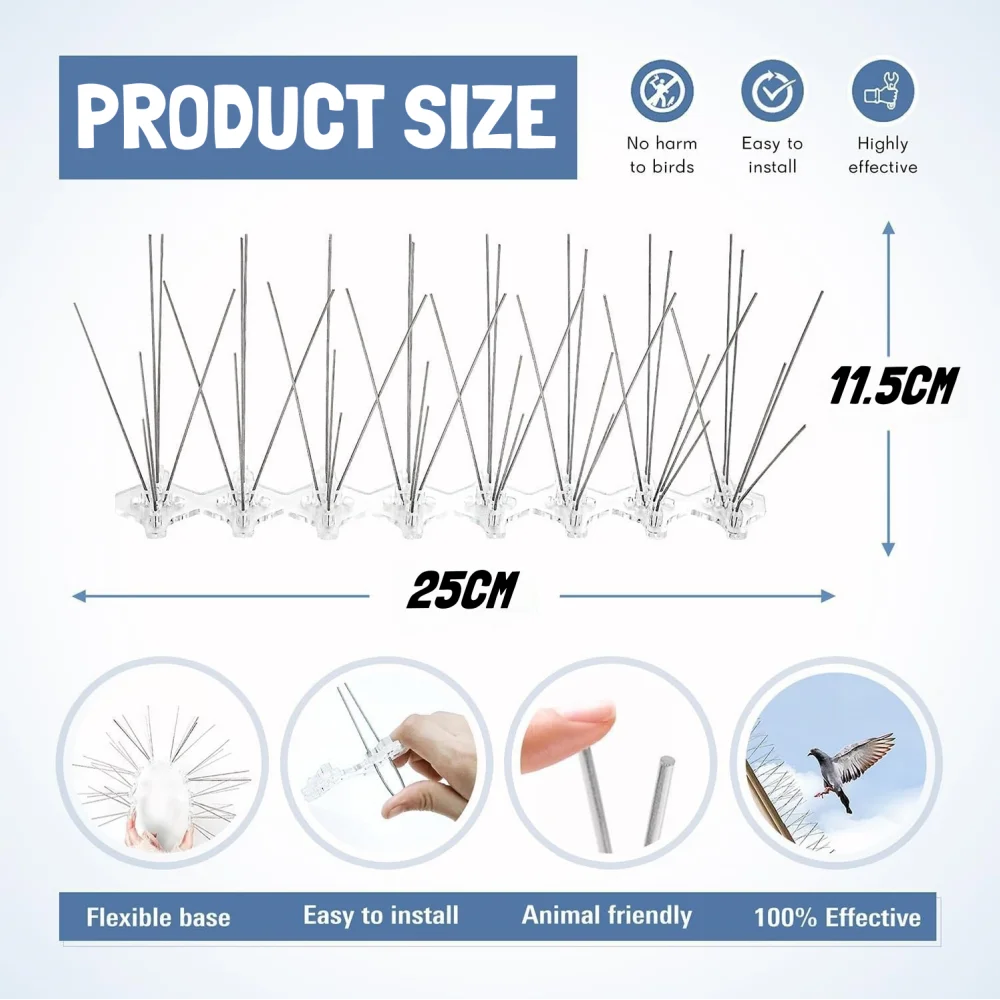 Stainless Steel Anti Bird Thorn Fence Deterrent Anti Bird Pigeon Squirrel Spikes Catcher for Garden Fence Roof Anti Bird Spike Qme