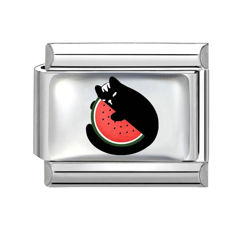 Fashion Cat Watermelon Dog Sunglasses Charm Bracelet Fit 9mm Bracelet Stainless Steel Italian Links Making DIY Jewelry Wholesale Qme Style 10