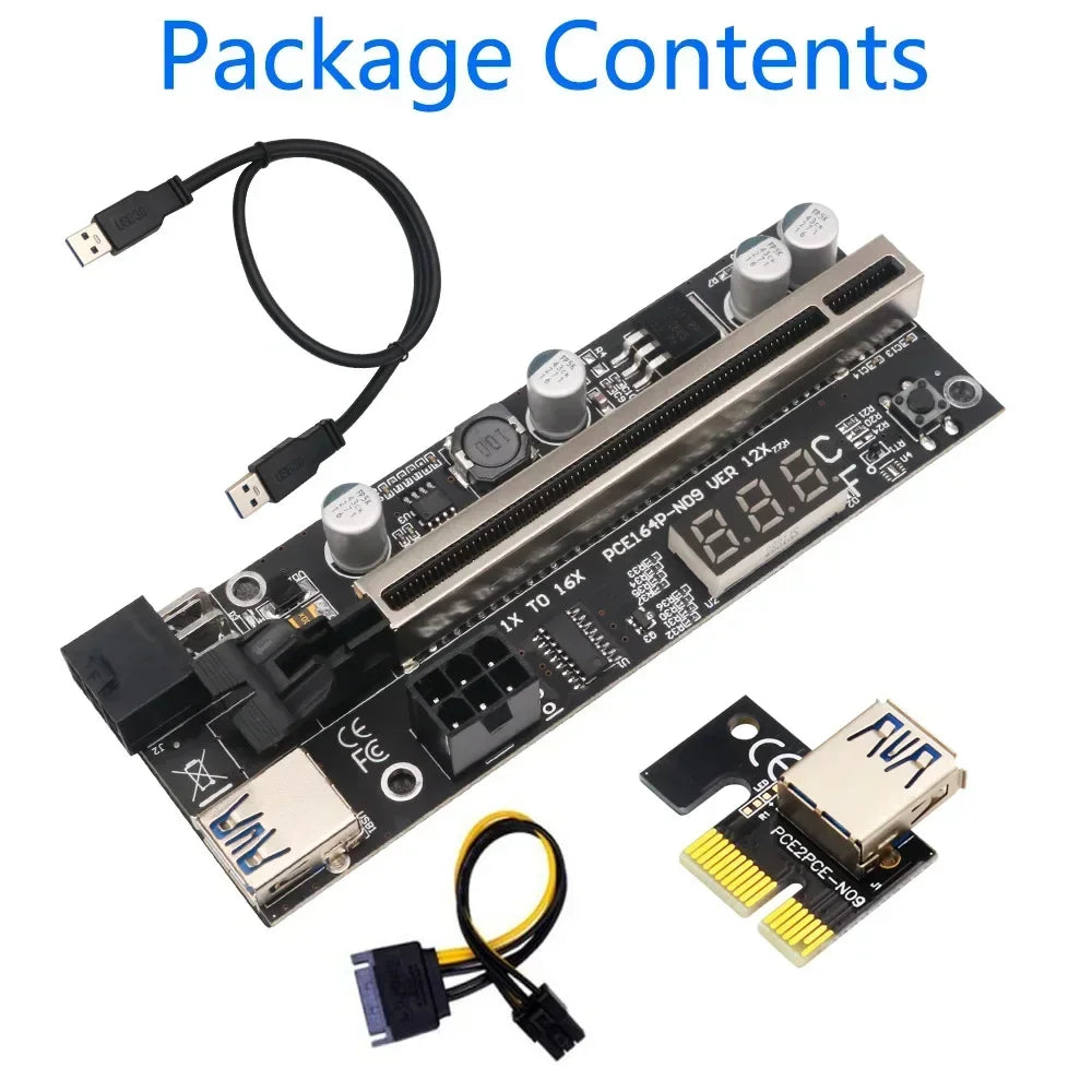 009S PLUS 12X VER Graphics Card Extension Cable with Temperature Digital Display Dual 6PIN Qme