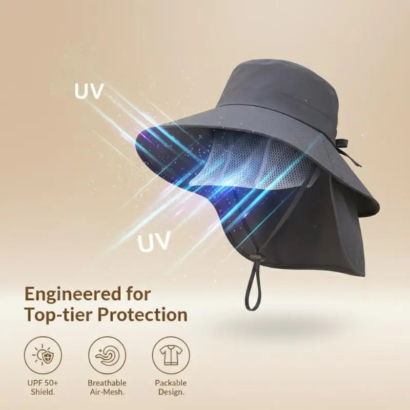 Solid Wide Brim Sun Hat Korean Neck Cover Protection Adjustable Women Qme