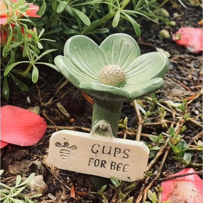 Flower Shaped Resin Bee Watering Station Hummingbird Feeder Realistic Qme Green