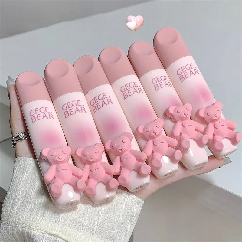 Cute Bear Lip Gloss Waterproof Long Lasting Non Fading Matte Lip Glaze Moisturing Non-marking Red Brown Velvet Liquid Lipsticks Qme
