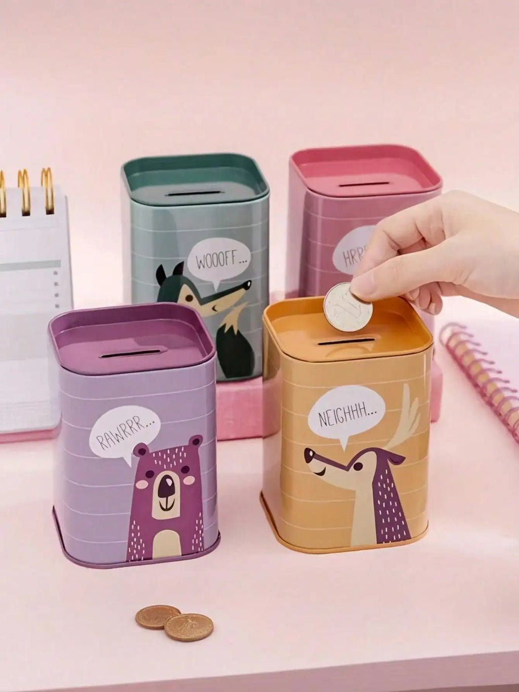 Lovely Animal Metal Money Box Pen Stand Dual-use Container Cash Qme