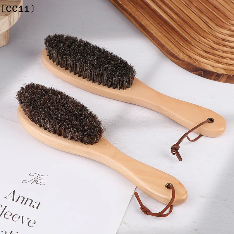 Horse Hair Brush Wooden Handle Shoe Polish Soft Horsehair Laundry Qme