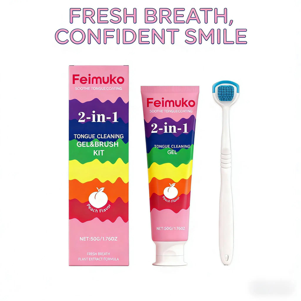 Tongue Coating Cleaning Gel Removal Odor Inhibit Oral Bacteria Refresh Bad Breath Brighten Teeth Tongue Cleaner with Toothbrush Qme