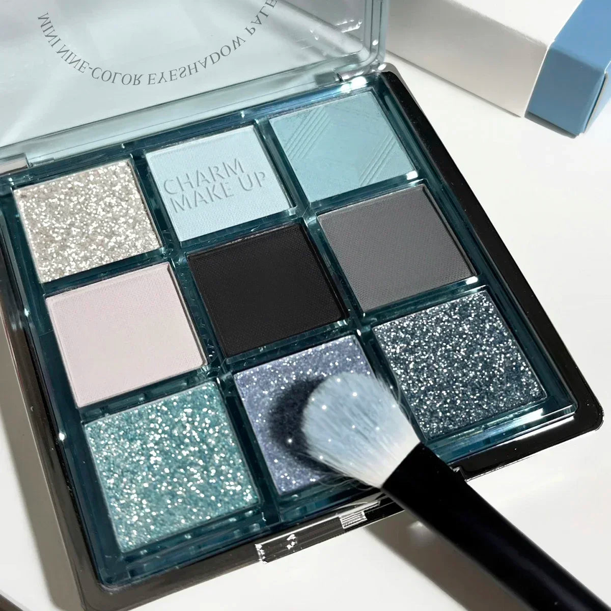 Punk Blue Eyeshadow Palette 9 Colors Matte Smoky Black Eye Shadow Shimmer Palette Glitter Nude Cosmetics Pearlescent Eye Makeup Qme