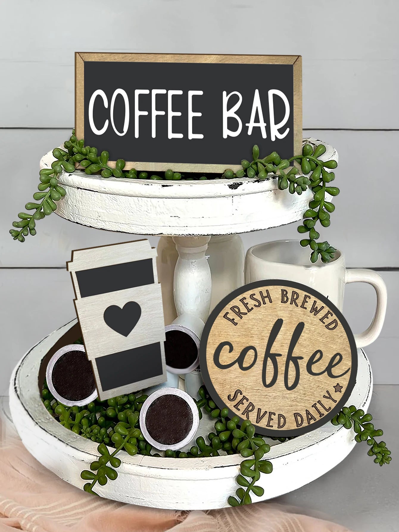 1pc Elegant Wooden Coffee Tray - Stylish Layered Construction for Aesthetic Accentuation in Homes Bars & Coffee Shops Qme