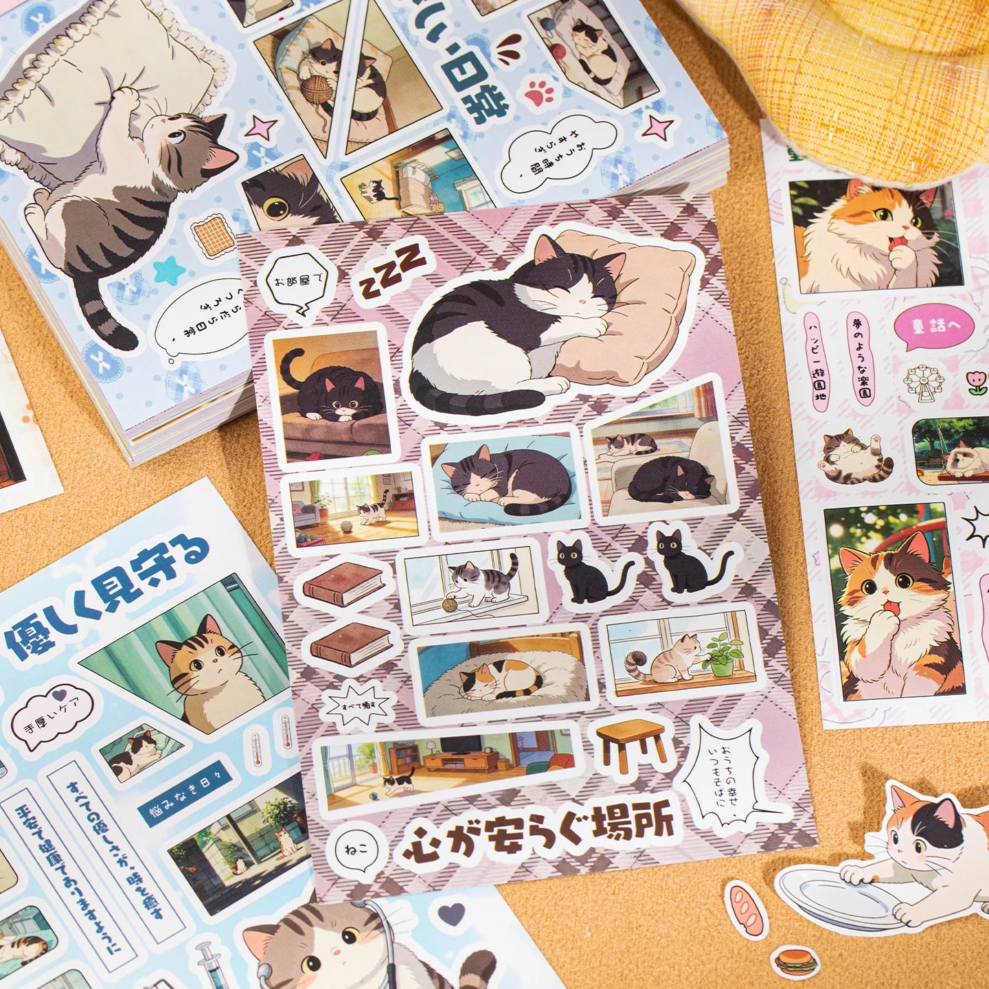 Japanese Wabi-Sabi Daily Cat Sticker Book, Cute Feline Film-Style Stickers for Journal Collage & Lazy Home Life Scrapbooking Qme