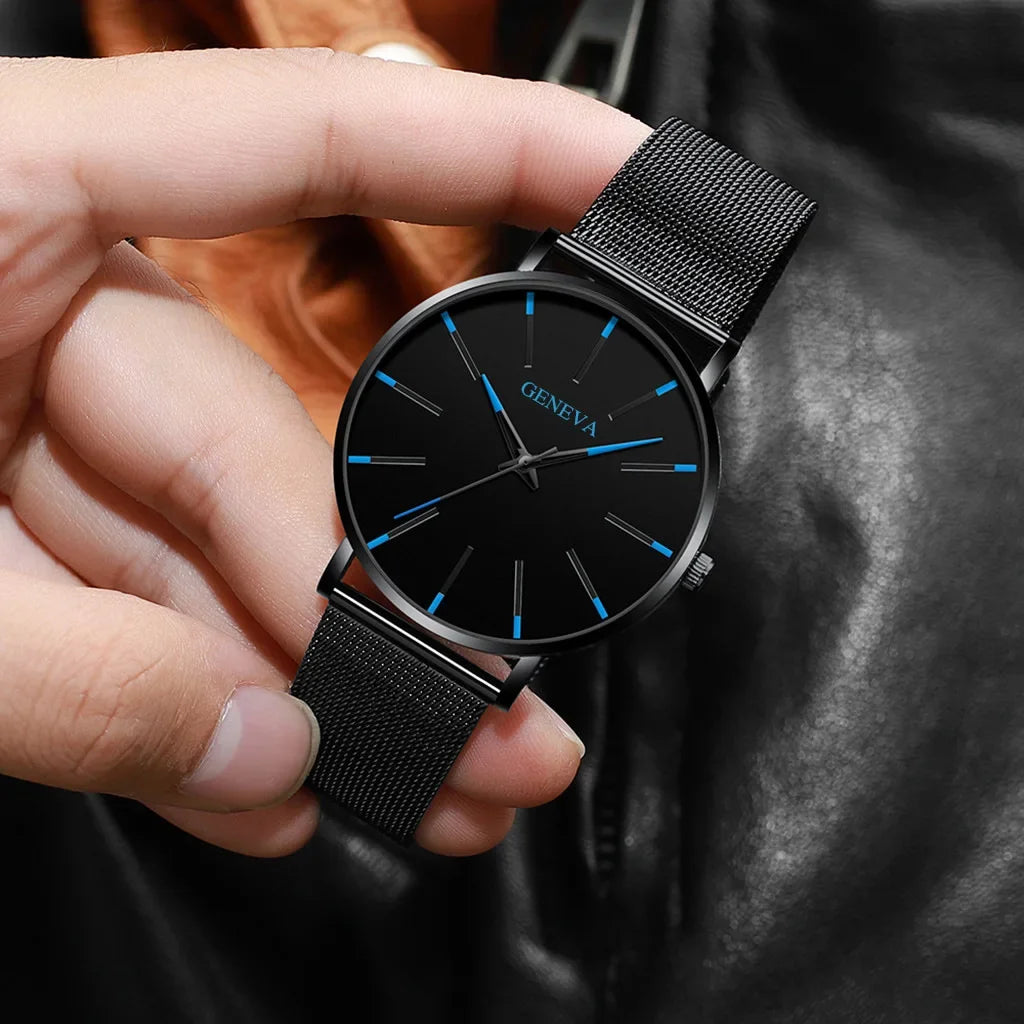 Men's Watch Blue Needle Mesh Strap Watch Geneva Fashion Business Men's Watch Watch Qme