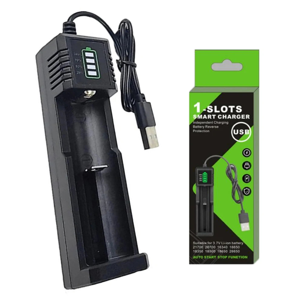 1Slot / 2Slot / 4Slot 18650-Lithium Battery Charger USB Smart Battery Charger Shell For 21700 14500 18500 26650 Lithium Battery Qme 1 slot