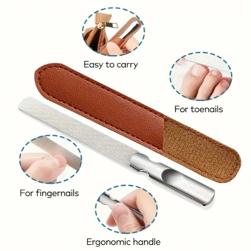 Double Sided Stainless Steel Nail Files Case Professional Reusable Qme