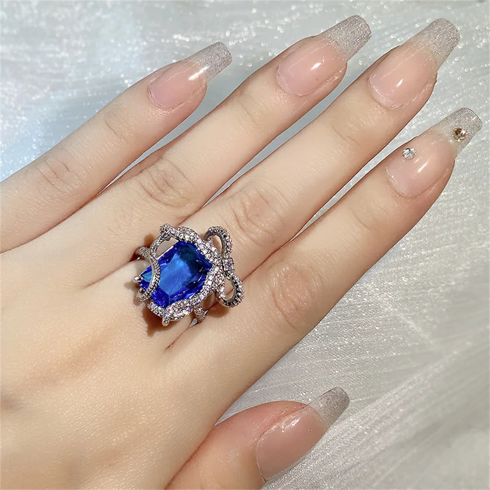 Classic Temperament Shining Pink Sapphire Zircon Open Ring Fashionable Women's Engagement Banquet Jewelry Gift Qme
