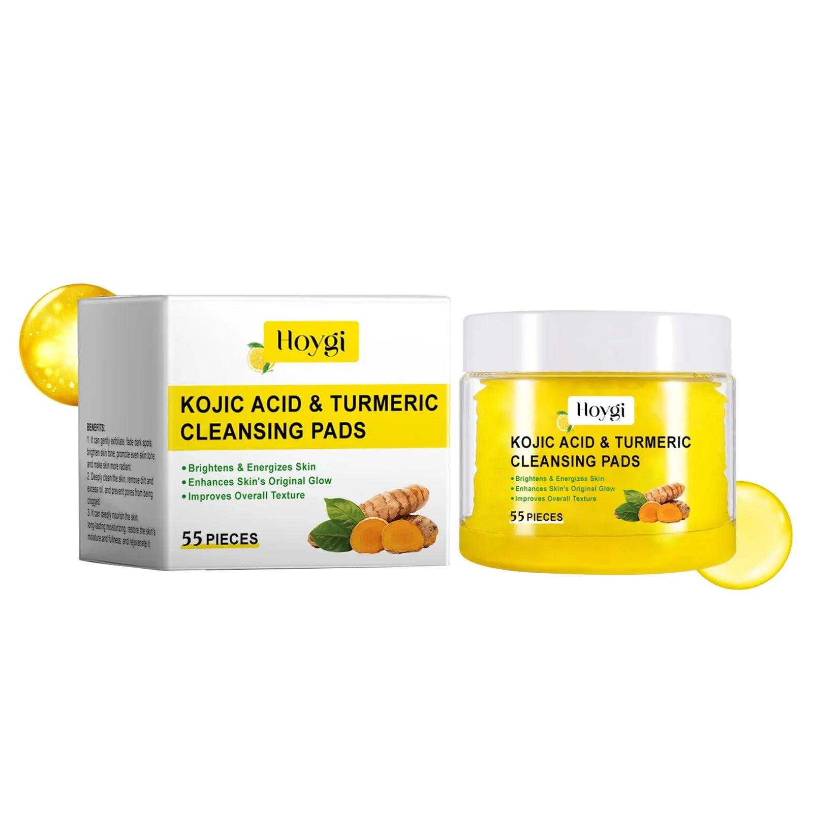 Turmeric Kojic Acid Cleansing Pads Exfoliating Pads Shrink Pores Removing Dead Skin Smooth Brightening Skin Face Cleansing Qme 55pcs Boxed