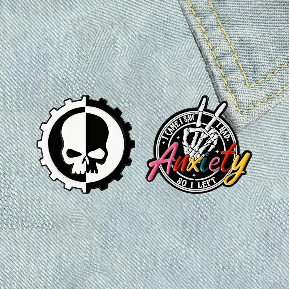 Gothic Pop Enamel Pins Set Call Me Ghost Heart Brooch Anxiety Skull Badge Floral Frida Skull Pin For Backpack Clothing Decor Qme