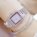 3pcs/set Ladies Watch Luxury Women Watch Crystal Rhinestone Watches Quartz Stainless Steel Strap Wristwatch Square Dial Wrist Qme Silver