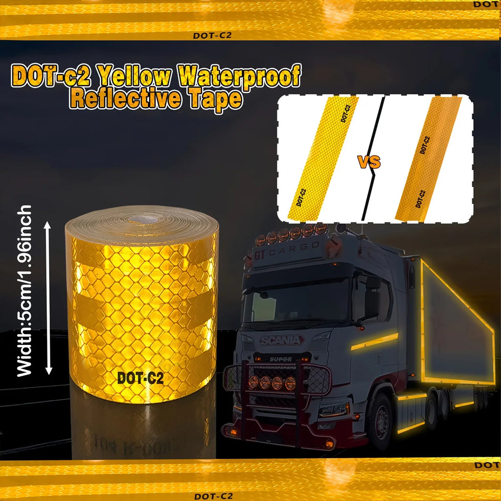 High Conspicuity Yellow Reflective Tape Prismatic Retro Reflector Sticker Waterproof Reflective Strip For Truck Trailer Qme Yellow 10m