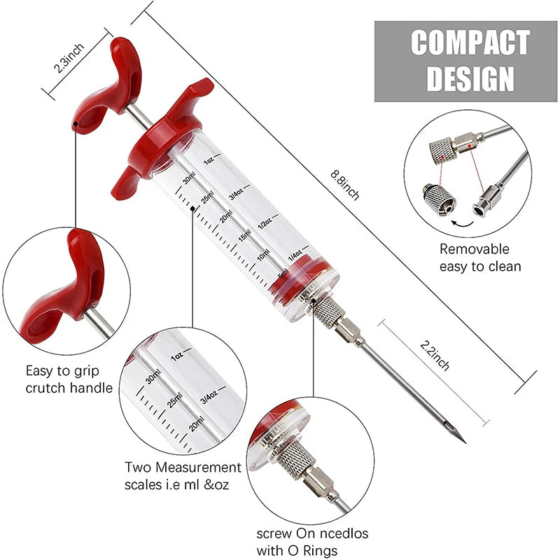 Meat Injector Syringe With 3 Marinade Injector Needles for BBQ Grill Turkey Injector Kit Marinade Flavor Injector Qme
