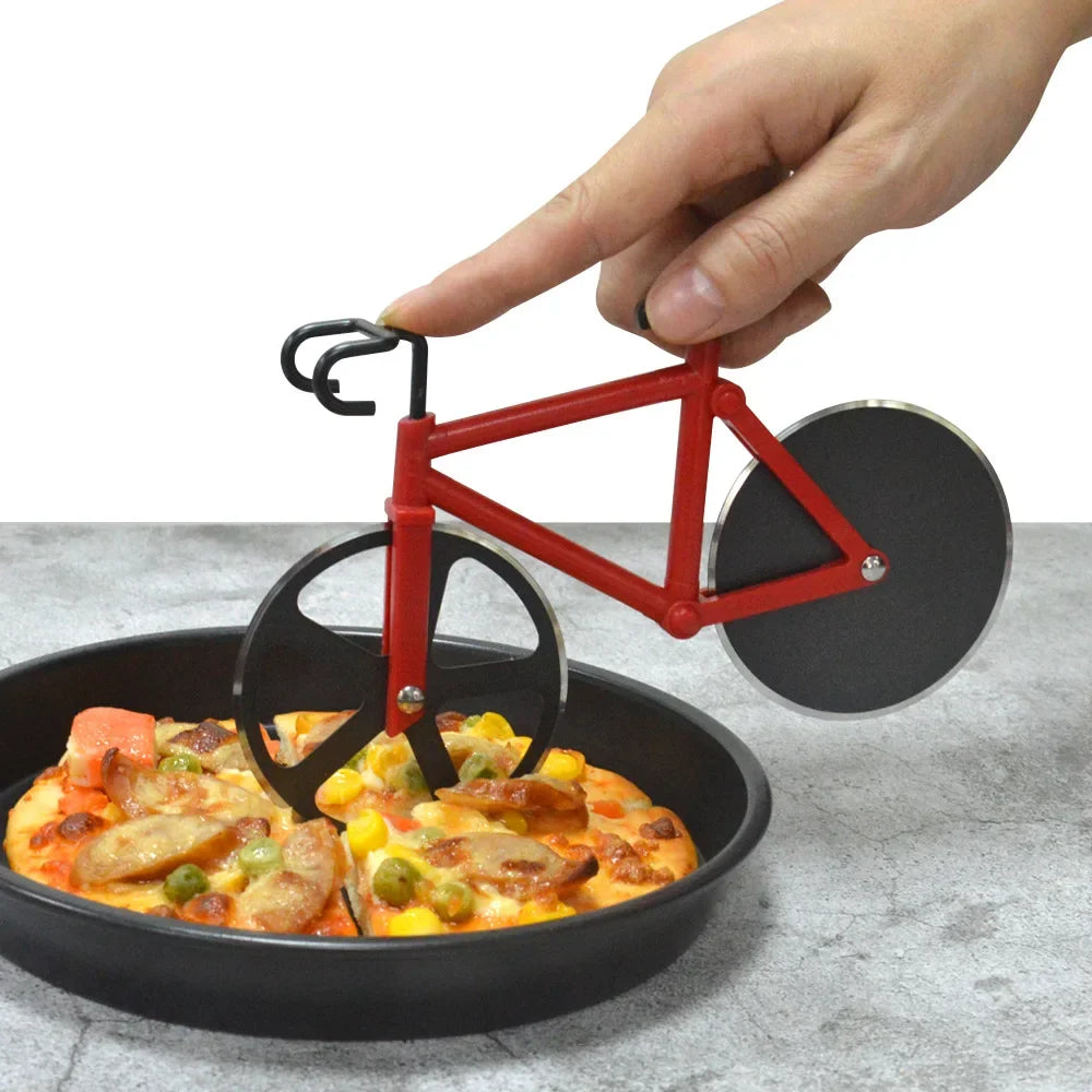 Stainless Steel Pizza Knife Two-wheel Bicycle Shape Pizza Cutting Knife Pizza Tool Bike Round Pizza Cutter Knives Kitchen Tools Qme