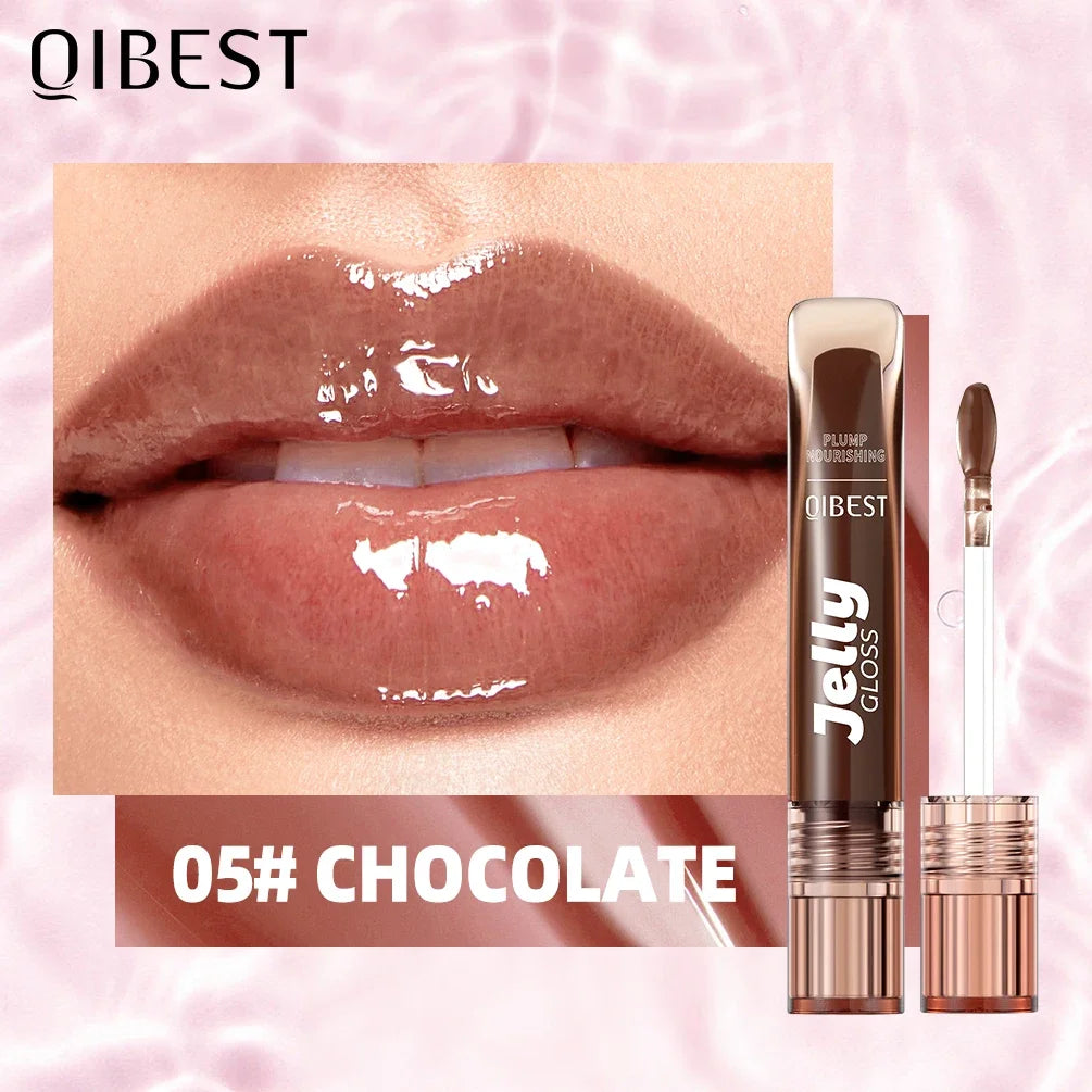 QIBEST Mirror Water Light Jelly Lipgloss Shiny Moisturizing Sexy Red Rose Liquid Lipstick Glitter Lip Oil Glass Makeup Lip Stain Qme 05 Chocolate