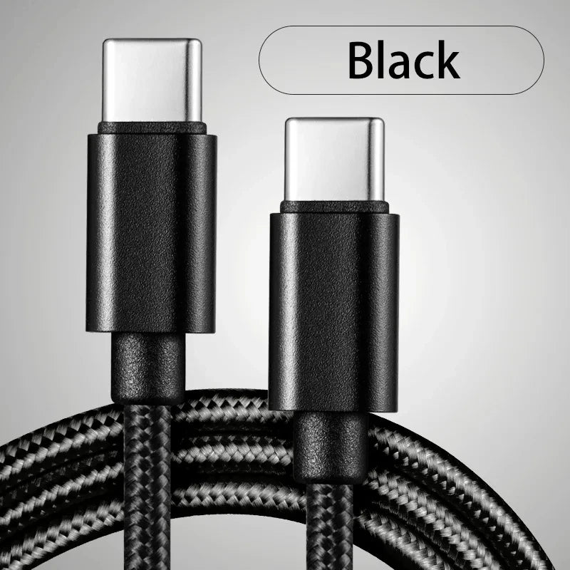 66W USB C To Type C 1m 2m 3m PD Quick Charger Data Cord Fast Charging Cable Nylon Braided Data Cable for Samsung Xiaomi IPhone Qme black 1m