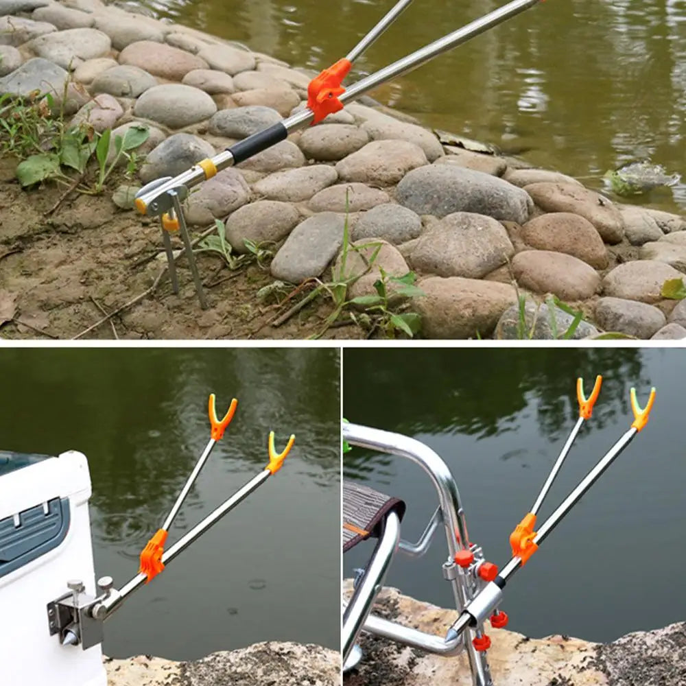 Ground Fishing Rod Stand Bracket Adjustable Chair Box Fish Rods Holder 1.5-2.4M Foldable Fishing Tool Hand Rod Brackets Qme