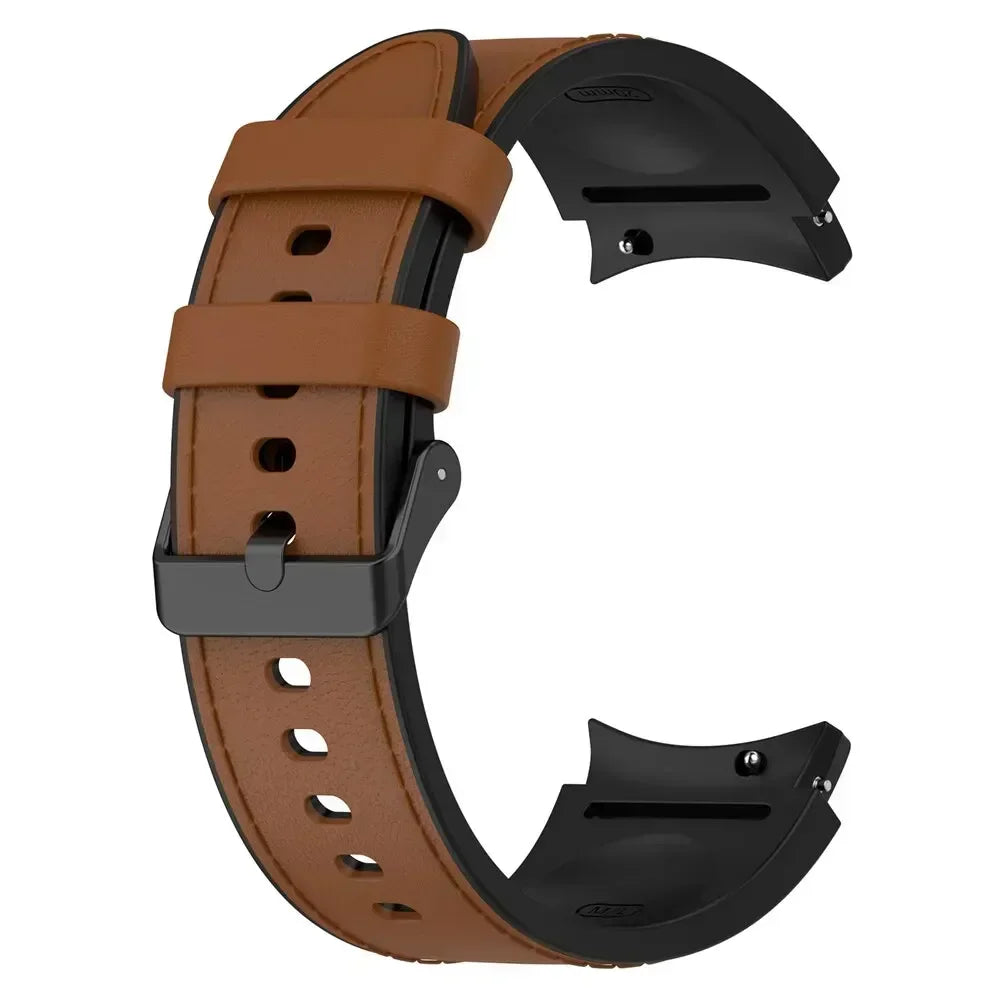 Silicone+Leather Strap For Samsung Galaxy Watch 7 6 4/5 Pro 40mm 44mm Band 6 4 Classic 47 43mm 46mm Replacement Correa Bracelet Qme