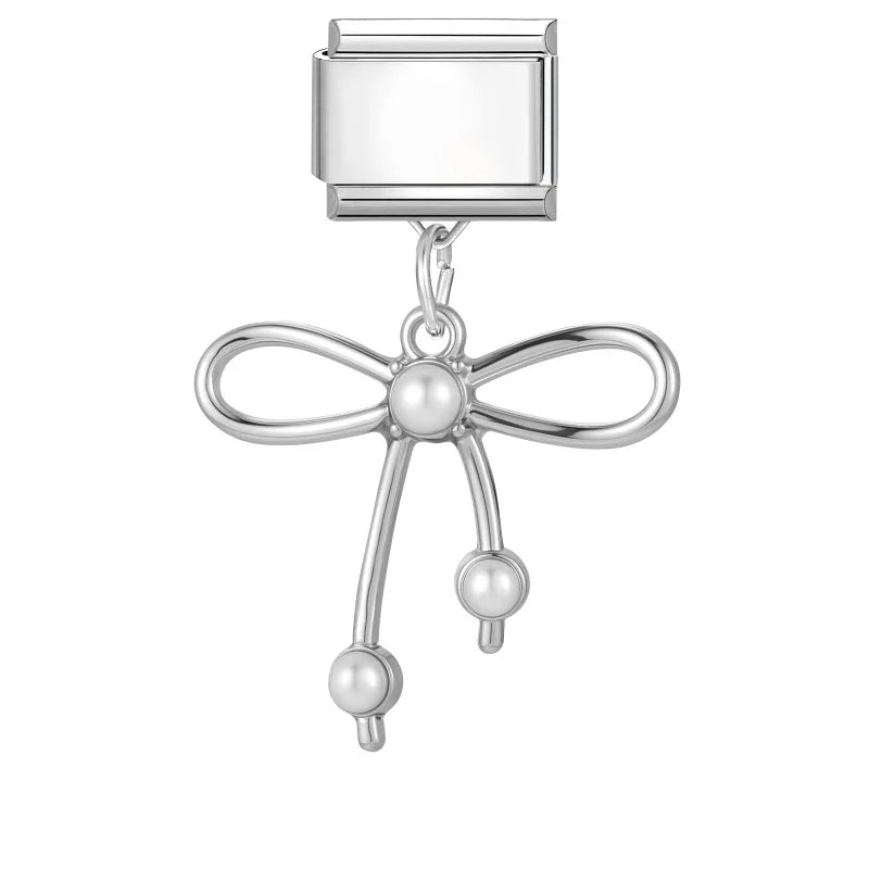 Shiny Colorful Zircon Pendant Series Red Cherry Bow Italian Charm