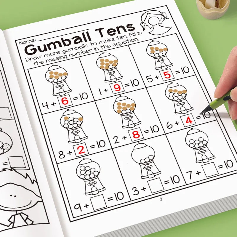 32-Page Interactive Math Learning Workbook with Addition & Subtraction Worksheets, Crossword Puzzles, Colorful Math Activities Qme