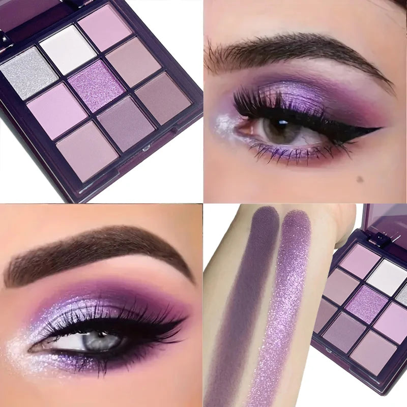 Purple Eyeshadow Palette -9 natural and shimmery finish colors for a long-lasting smoky eye makeup Qme A