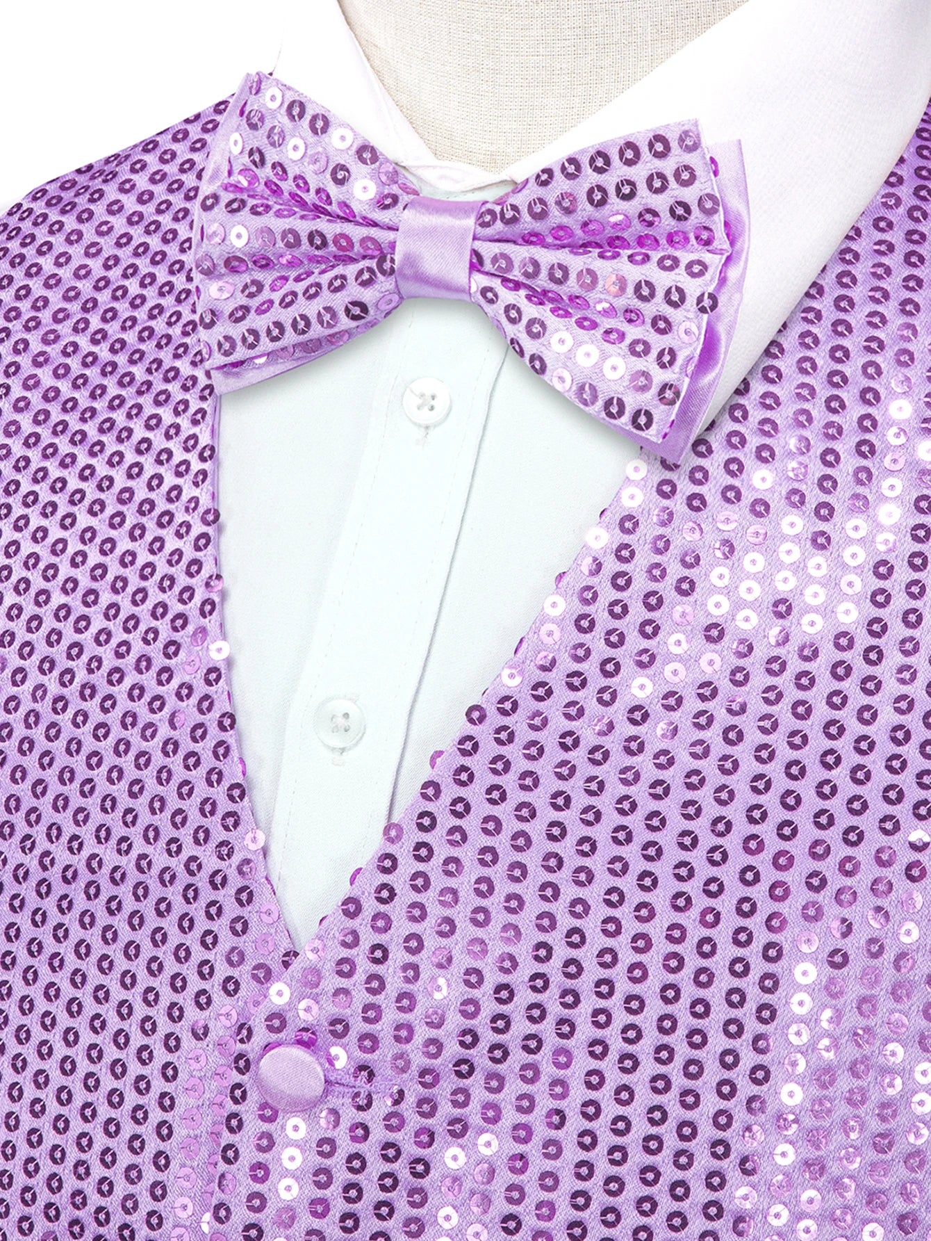 Men's Shiny Sequin Vest Matching Bow Tie 3 Vibrant Options Parties Qme