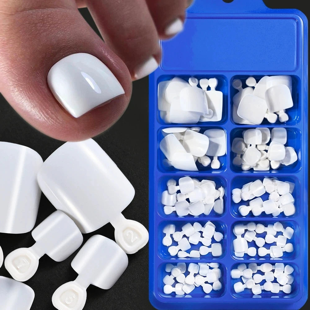 French White Short Toenail Tips Natural Seamless Press On Fake Toe Nails Full Cover Short Square False Toenails for Pedicure Qme
