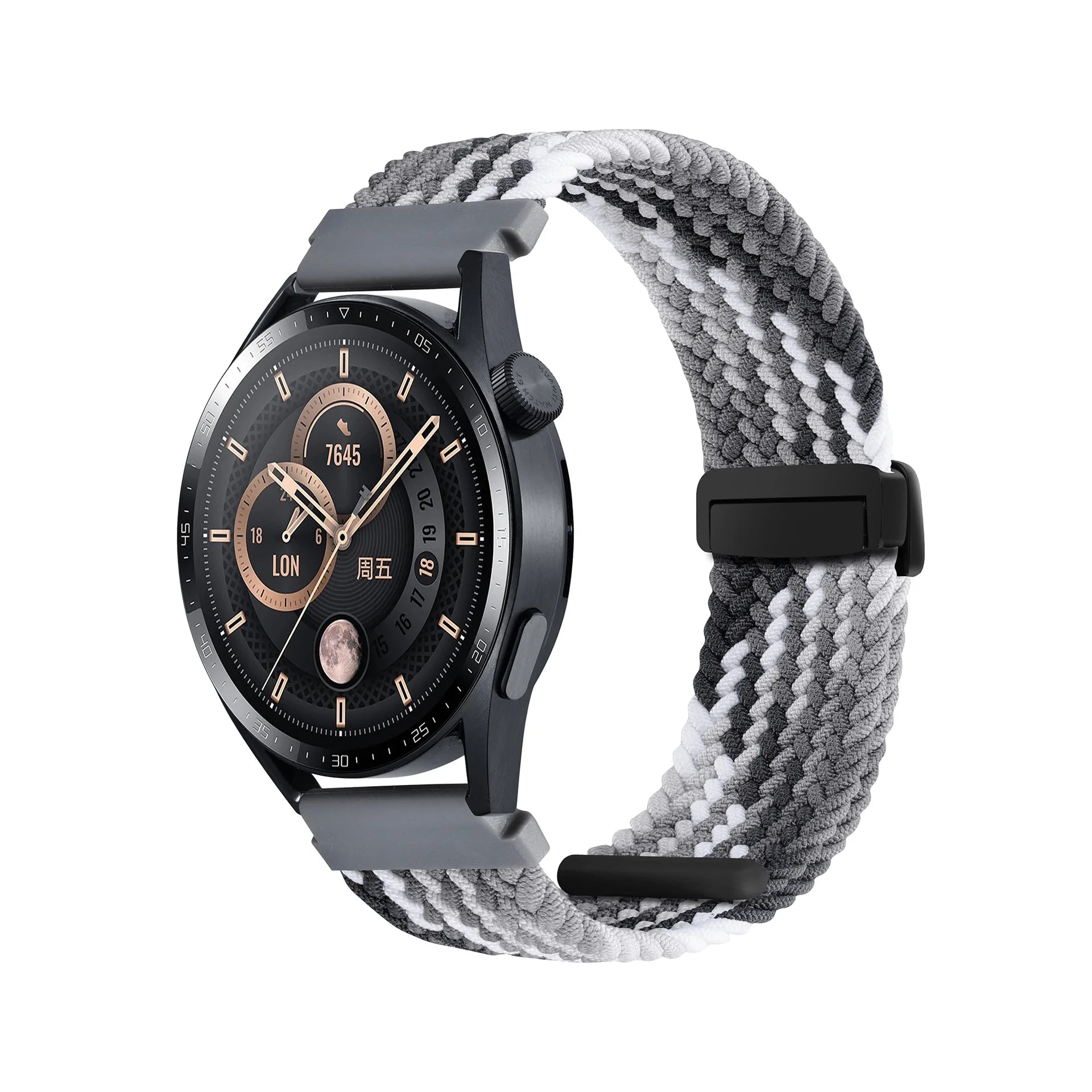 A Adjustable Nylon Braided Watch Strap with Folding Buckle Magnetic Wristband for Samsung Watch 5 6 7 Huawei GT5 GT6 Qme Colorful Black 20mm